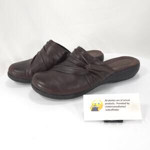 Clarks Casual Leather Slip On Mule Slides Womens Size 9 15807 Brown